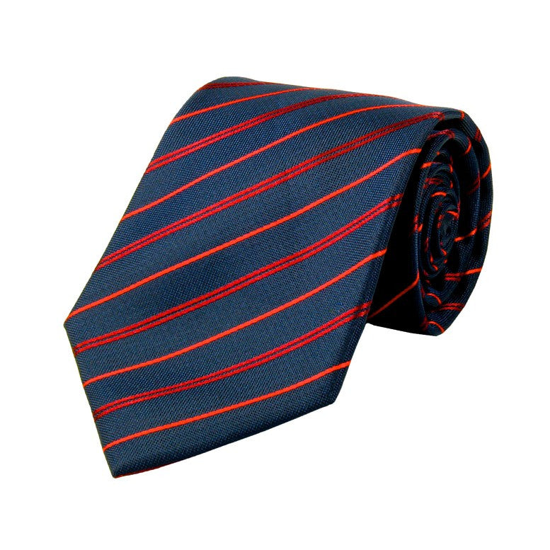 Breite Krawatte in Dunkelblau mit schrägen roten Streifen