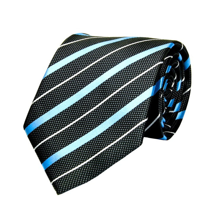 Breite Krawatte mit schrägen hellblauen Streifen in Schwarz